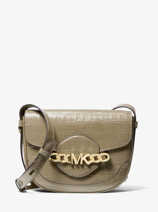 Damske Spojková Taška Michael Kors Hally Medium Crocodile Embossed Leather Olivovo Zelená - Kabelky Michael Kors Levně | SADTR-8726